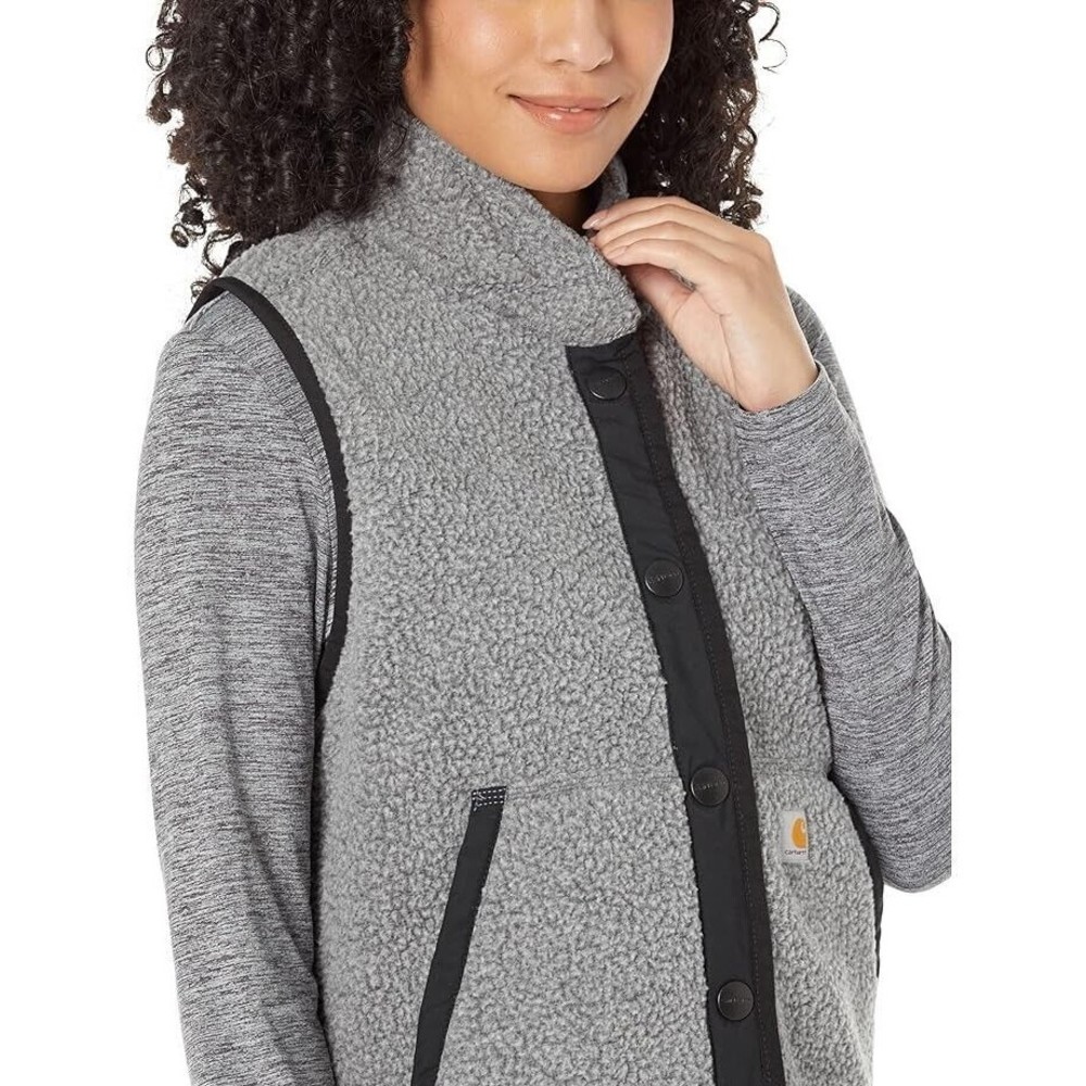 Carhartt Sherpa Fleece Snap Front Vest Womens Small S Relaxed Fit Gray Black NWT - Picture 2 of 16
